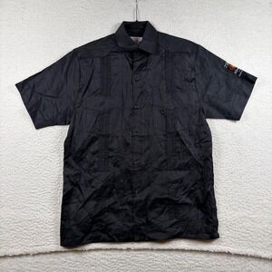 NWT Mojito Guayabera Linen Shirt Mens Titos Vodka Embroidere M Black Vacation
